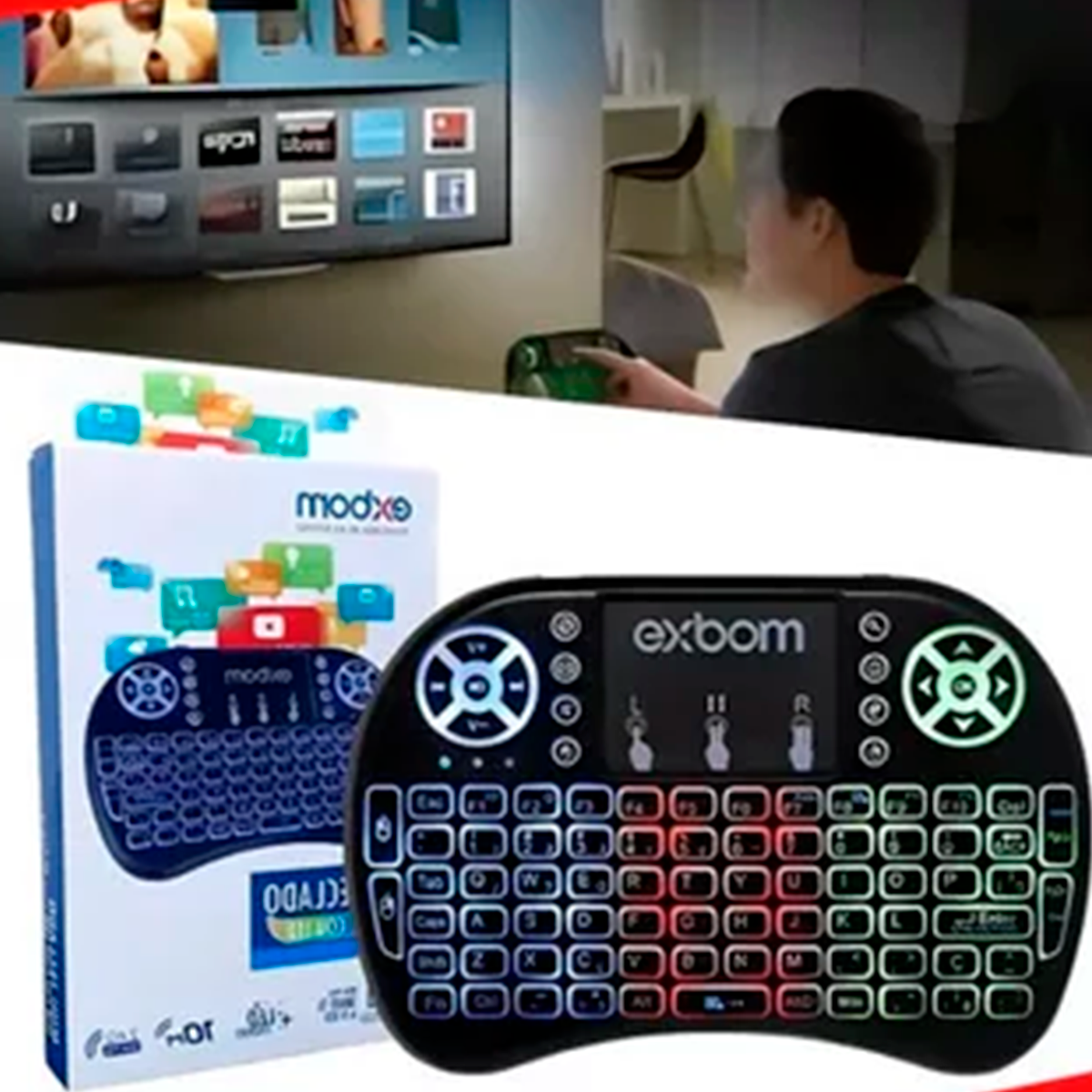 Mini Teclado Sem Fio Com Led Para TV  Smart e TV Box.