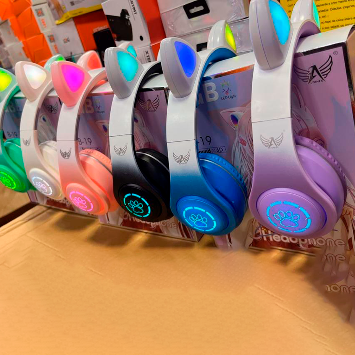 Fones Multicoloridos orelha cat com led