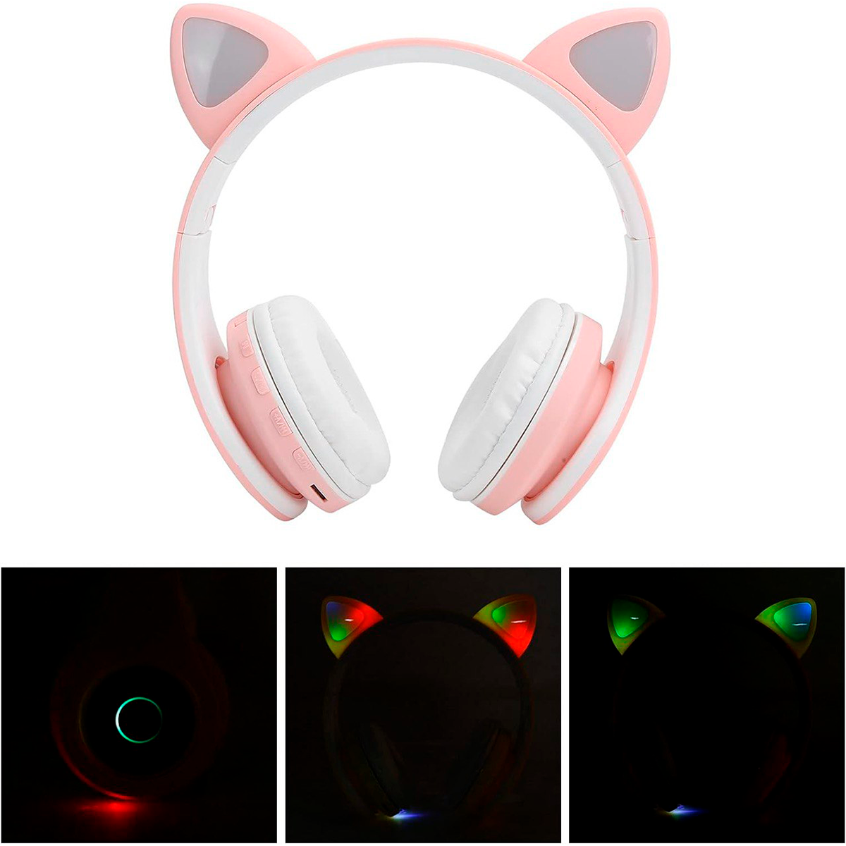 Fone de Ouvido Cat Rosa Ear com Led.