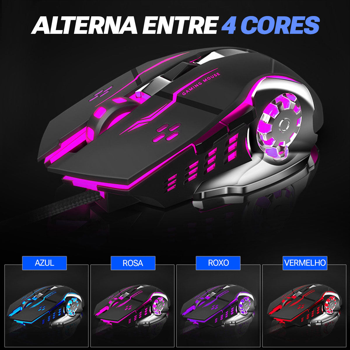 Mouse Gamer Aula S20 com fio - 2400DPI Preto