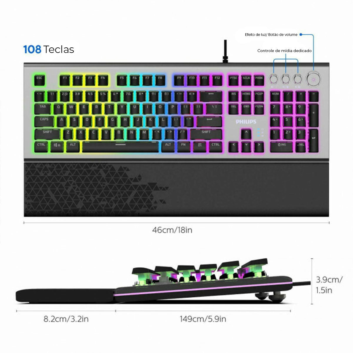 Teclado Mecânico RGB Com Fio  - Philips Monumentum - SPK8624