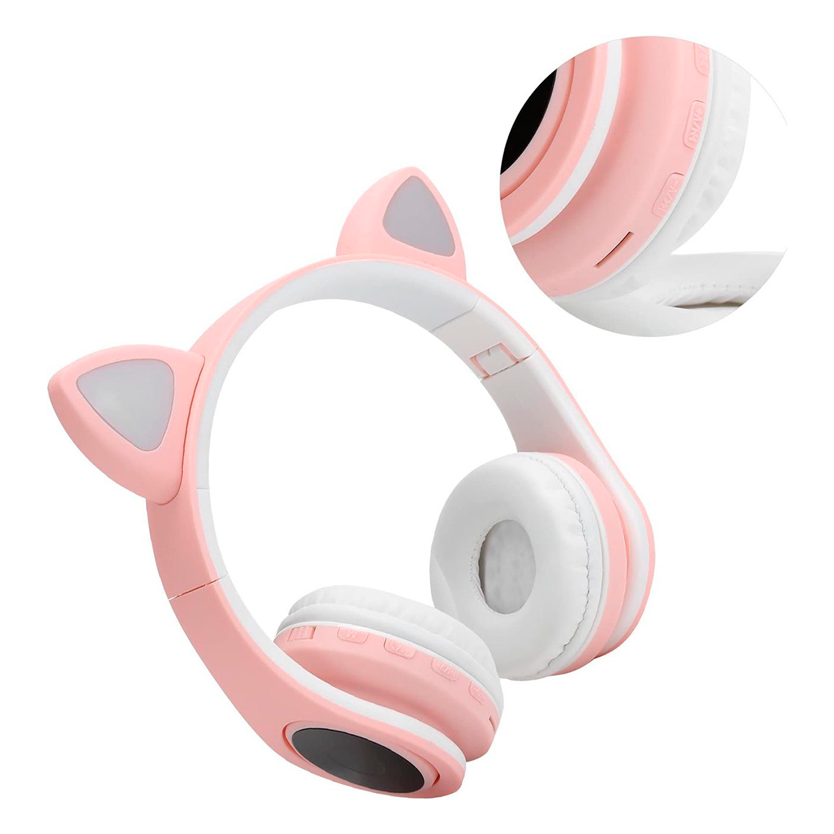 Fone de Ouvido Cat Rosa Ear com Led.